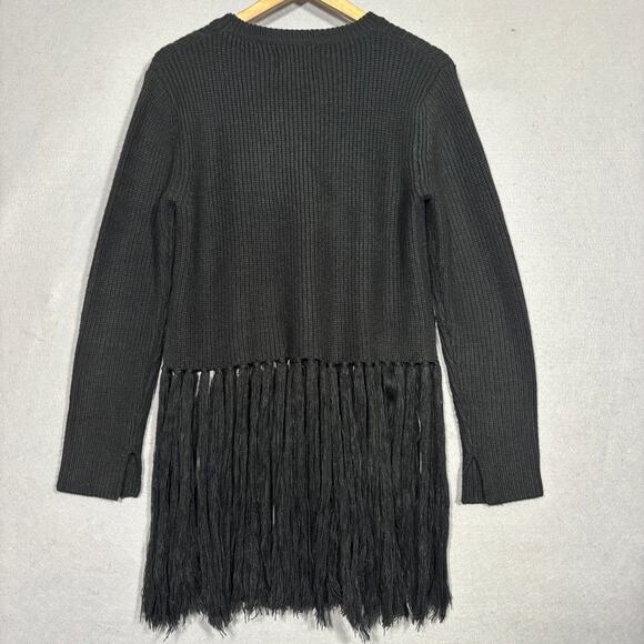 Moon River Black Long Fringe Sweater M Knit Boho Cozy Indie Rocker Statement - Picture 2 of 6